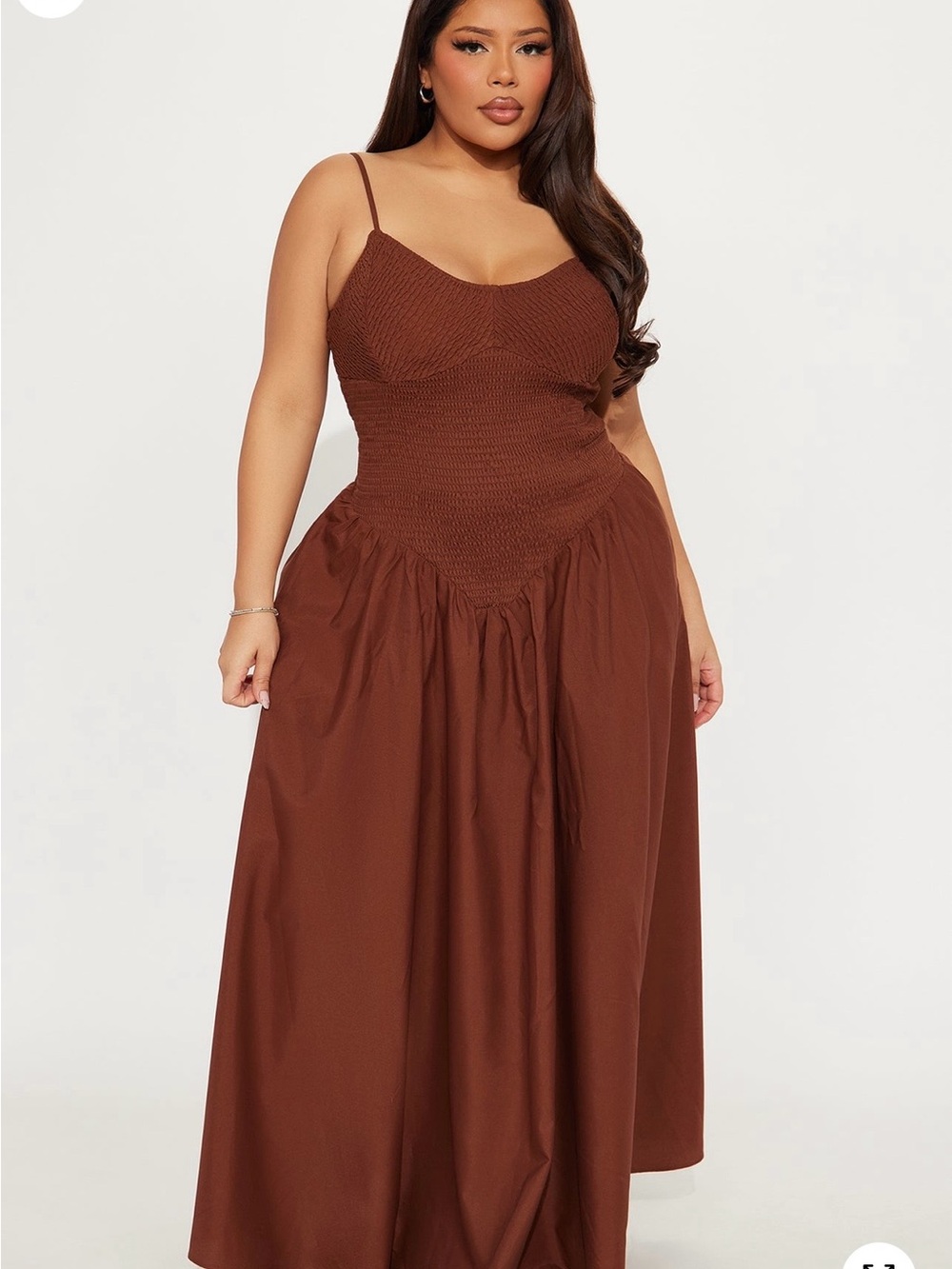 Brown Smocked Bodice Maxi Dress